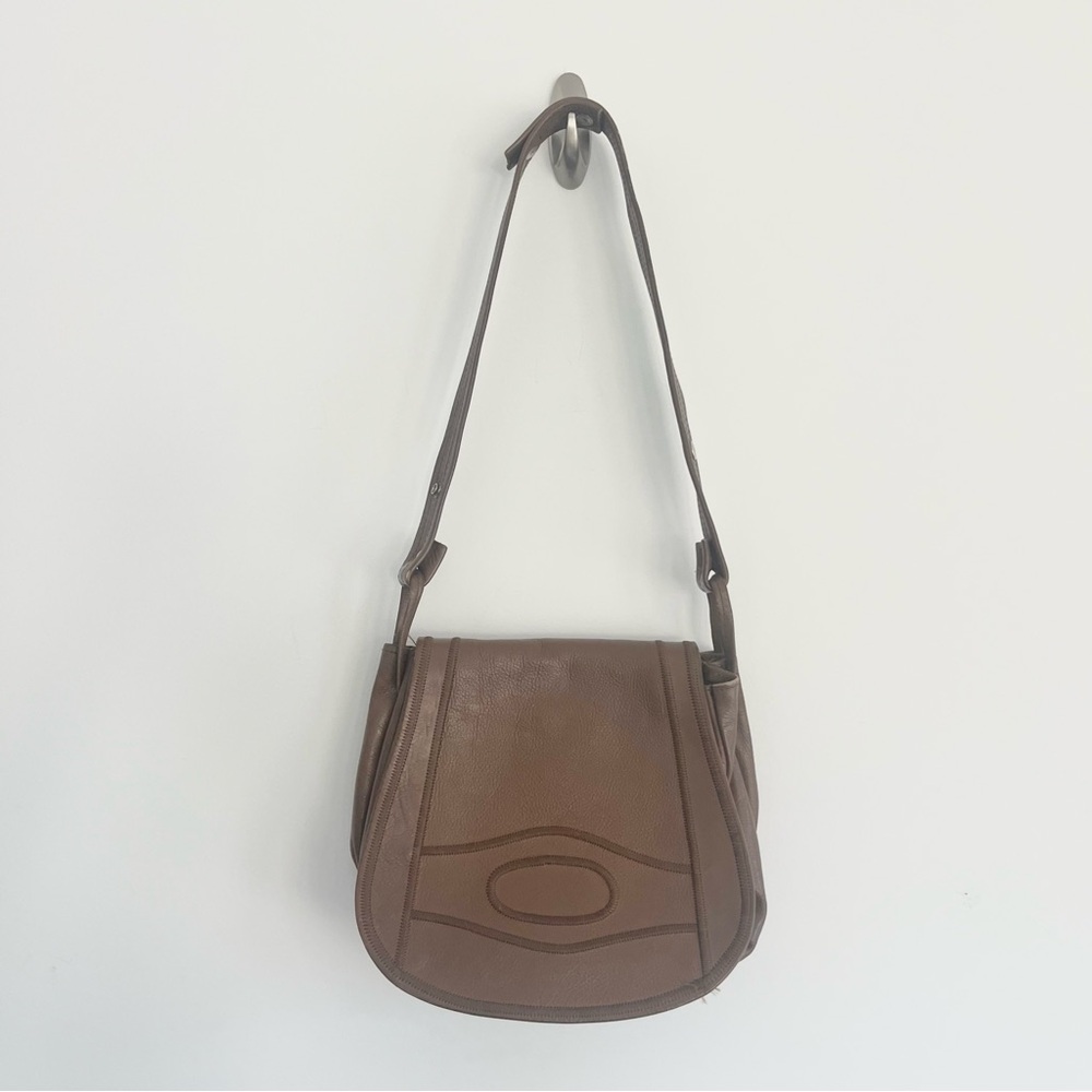 Vintage 60s 70s Leather Saddle Bag Purse Embroidered Brazil Adjustable Medium